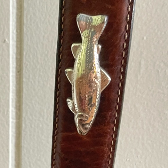 L.L. Bean Men’s XL Leather Belt Brown Leather silver - Picture 3 of 7